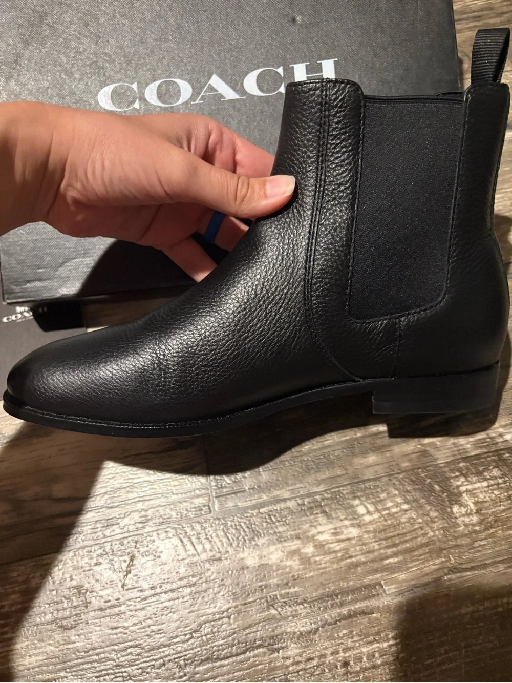 Coach Men’s Graham Chelsea Black Pebbled Leather Boots